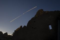 A time-lapse sequence shows the path of the sun and moon leading up to full annular, then the moon receding.