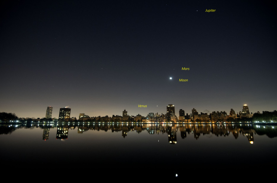 Dec. 6, 2015: Three planets and the moon at 4:10 am.