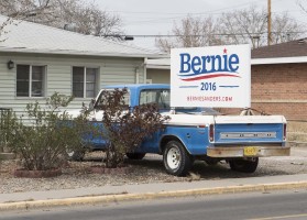 Bernie sign on Ford Ranger pickup truck in Farmington