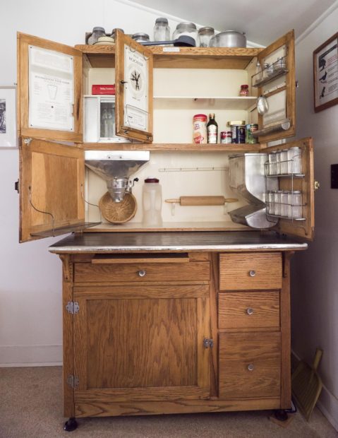 The Hoosier Kitchen Cabinet with door open