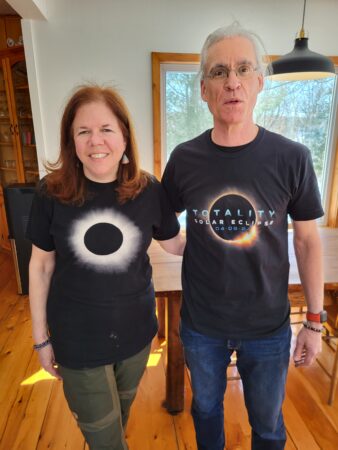 Marcy and Keith with their eclipse t-shirts.
